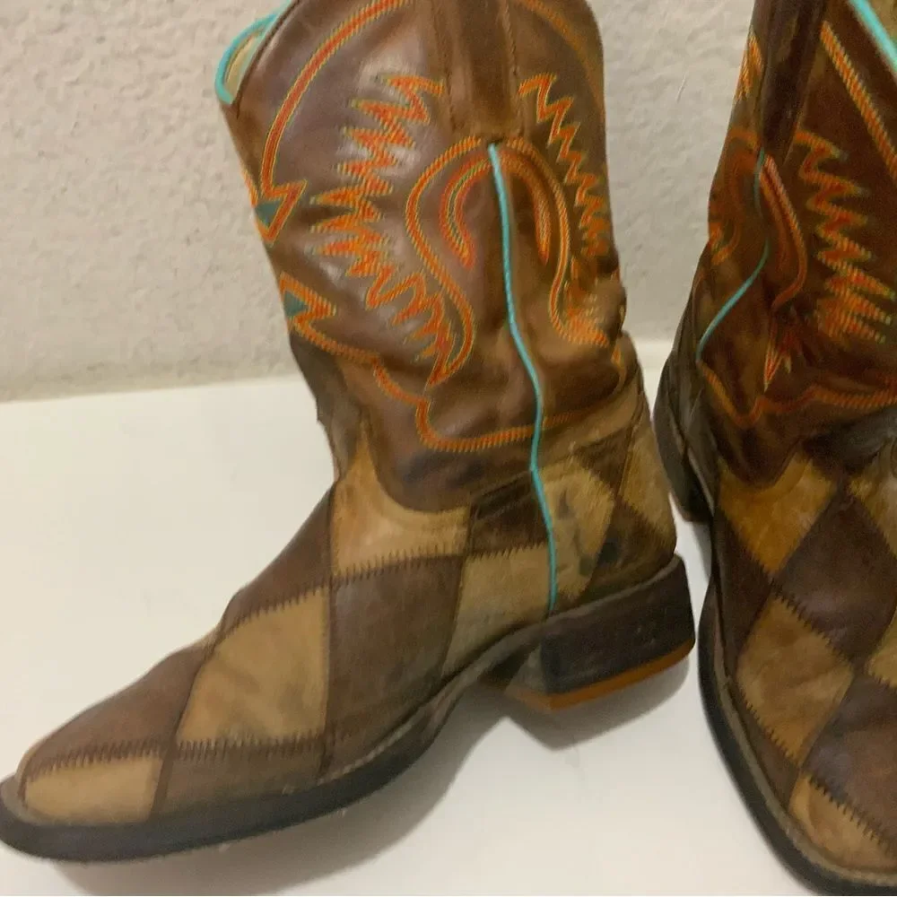Anderson Bean Crazy Train Western Boots Patchwork 1053 Youth/Kids Size 12